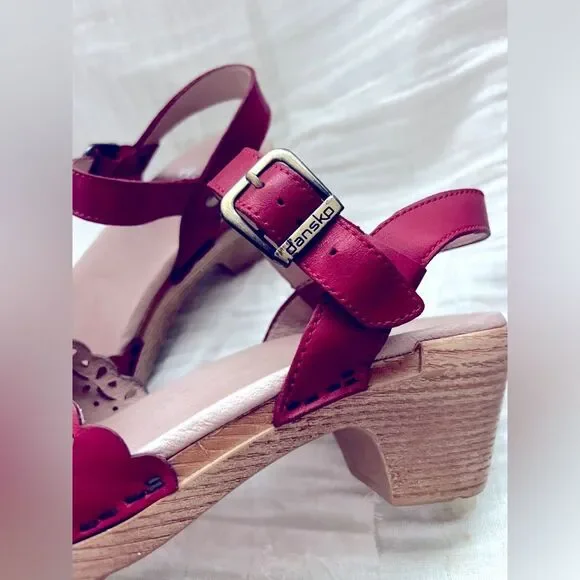 Dansko Red Leather Mules with Wooden Heel - Picture 10 of 10